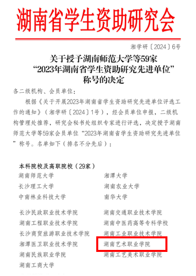 威廉官网获评2023年湖南省学生资助研究先进单位